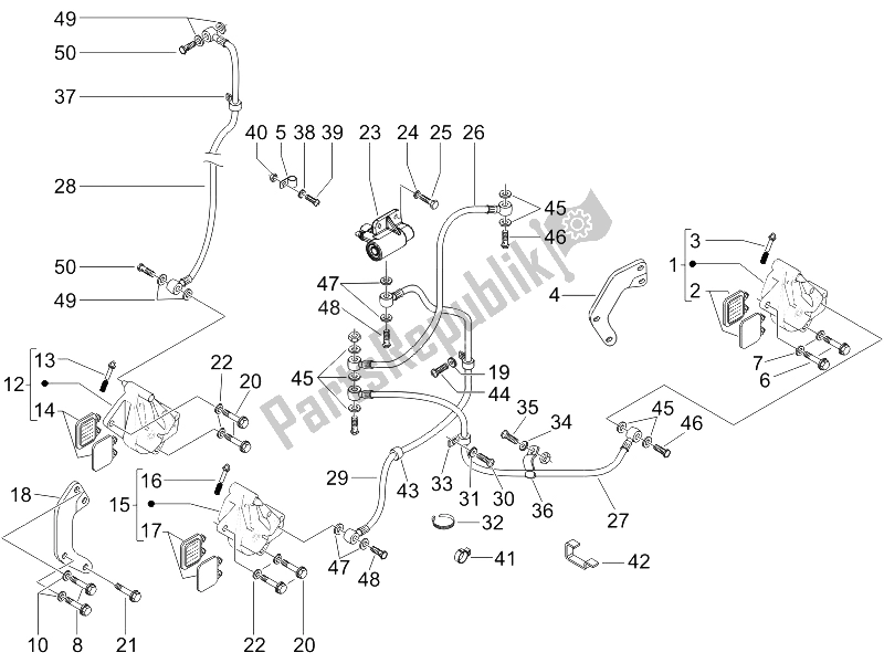 All parts for the Brakes Pipes - Calipers of the Piaggio Beverly 500 IE E3 2006