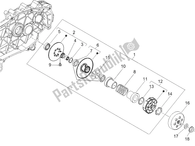 All parts for the Driven Pulley of the Piaggio Liberty 150 4T 2V E3 PTT Libanon Israel 2011