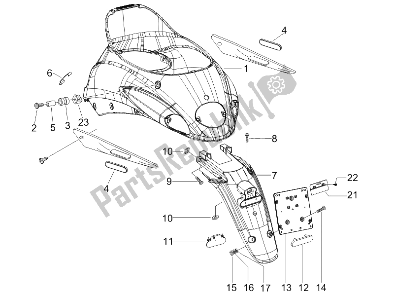 Toutes les pièces pour le Capot Arrière - Protection Contre Les éclaboussures du Piaggio Liberty 200 4T E3 2006