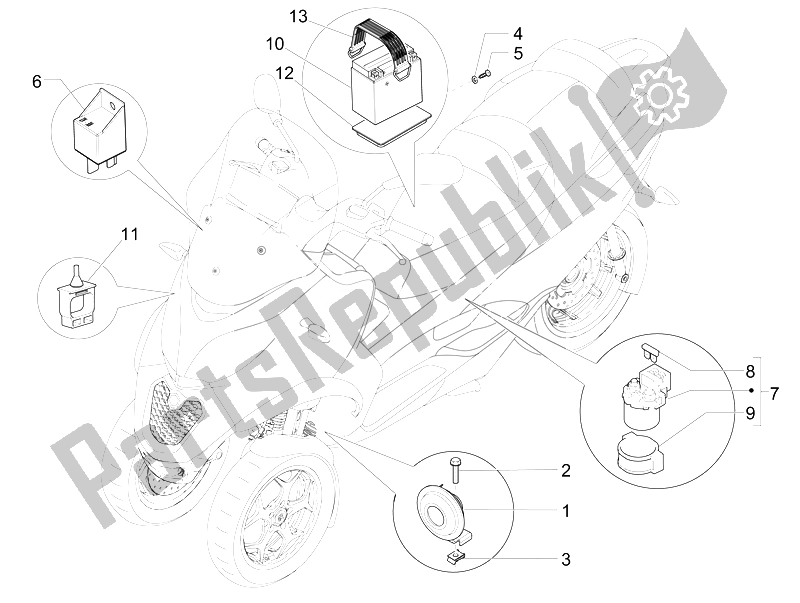 Toutes les pièces pour le Télécommandes - Batterie - Klaxon du Piaggio MP3 500 LT Business Emea 2014