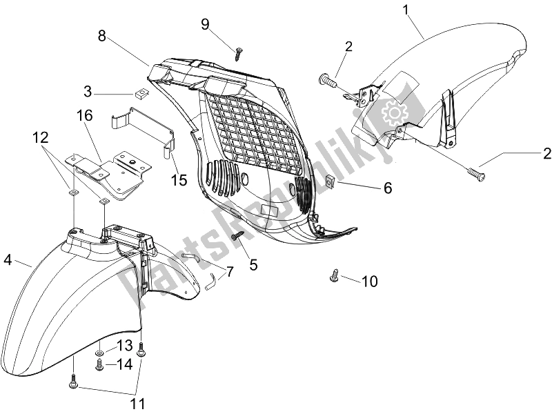 Todas las partes para Carcasa De La Rueda - Guardabarros de Piaggio Beverly 125 E3 2007