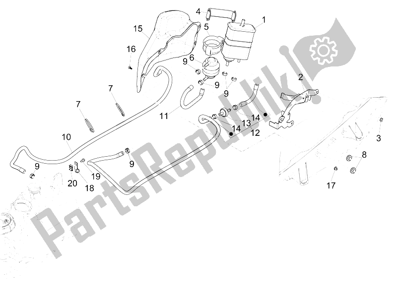 Alle onderdelen voor de Anti-percolatiesysteem van de Piaggio MP3 500 Sport ABS USA 2015