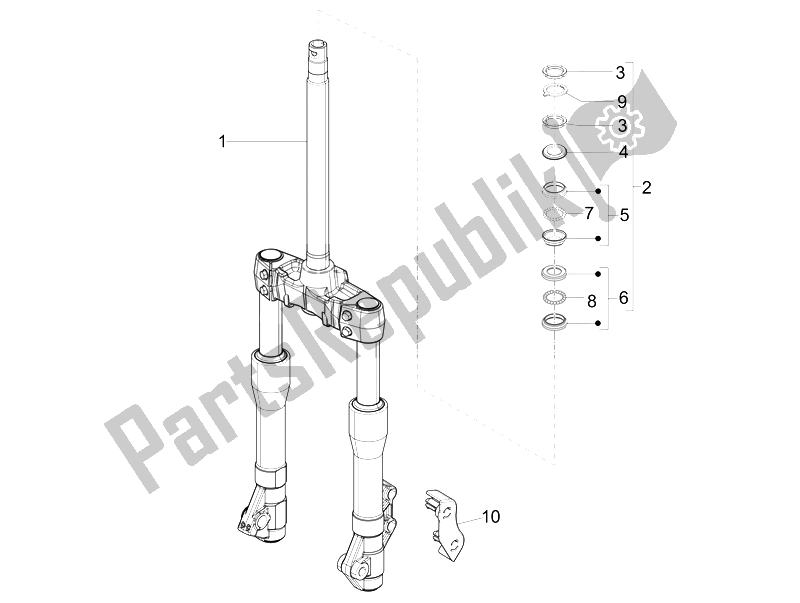 Todas las partes para Horquilla / Tubo De Dirección - Unidad De Rodamiento De Dirección de Piaggio X EVO 250 Euro 3 2007