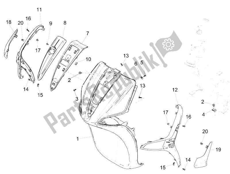 Toutes les pièces pour le Bouclier Avant du Piaggio Liberty 125 Iget 4T 3V IE ABS 2015