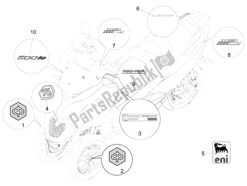 Toutes les pièces pour le Plaques - Emblèmes du Piaggio MP3 500 LT Business Emea 2014