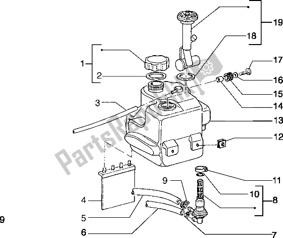 All parts for the Fuel Tank of the Piaggio Typhoon 50 X 1999