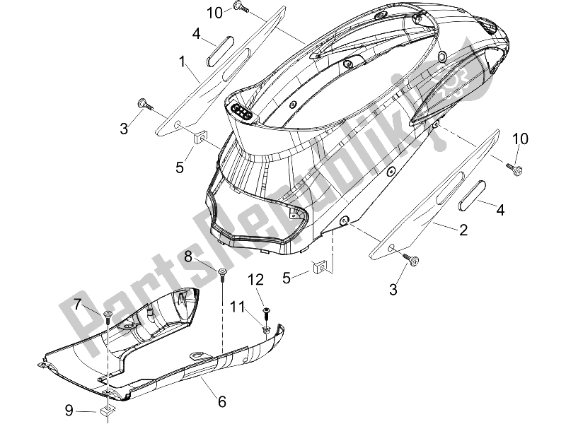 All parts for the Side Cover - Spoiler of the Piaggio Liberty 125 4T 2V IE PTT I 2012