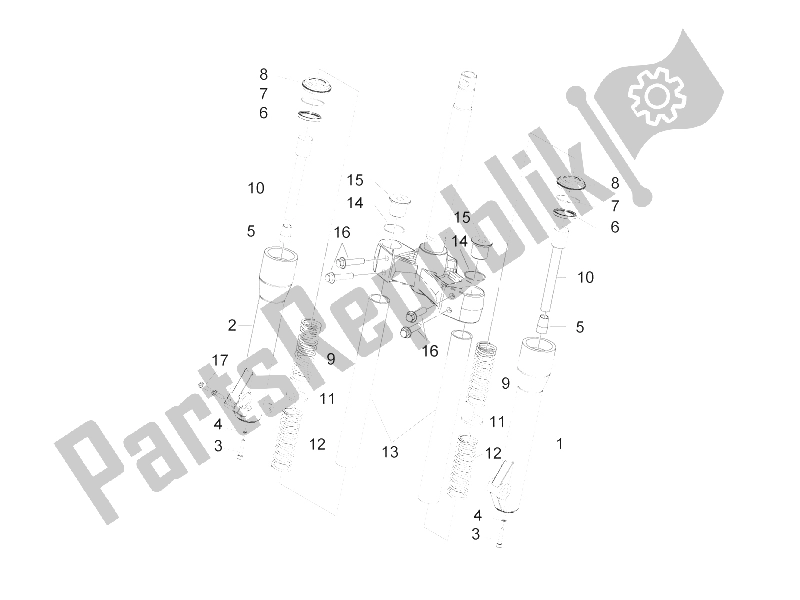 All parts for the Fork's Components (kayaba) of the Piaggio Beverly 300 IE Tourer E3 2009