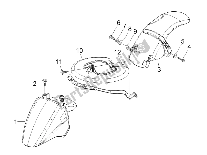 Todas las partes para Carcasa De La Rueda - Guardabarros de Piaggio FLY 50 2T 2010