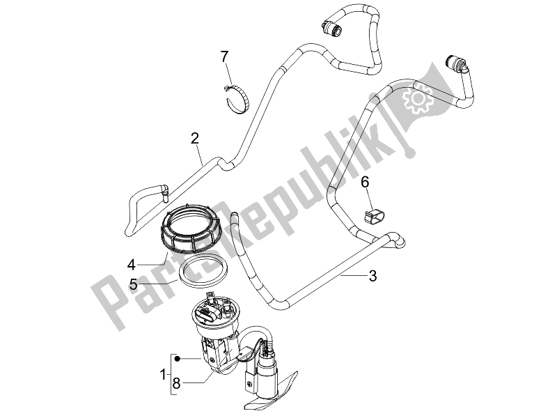 All parts for the Supply System of the Piaggio X EVO 250 Euro 3 UK 2007