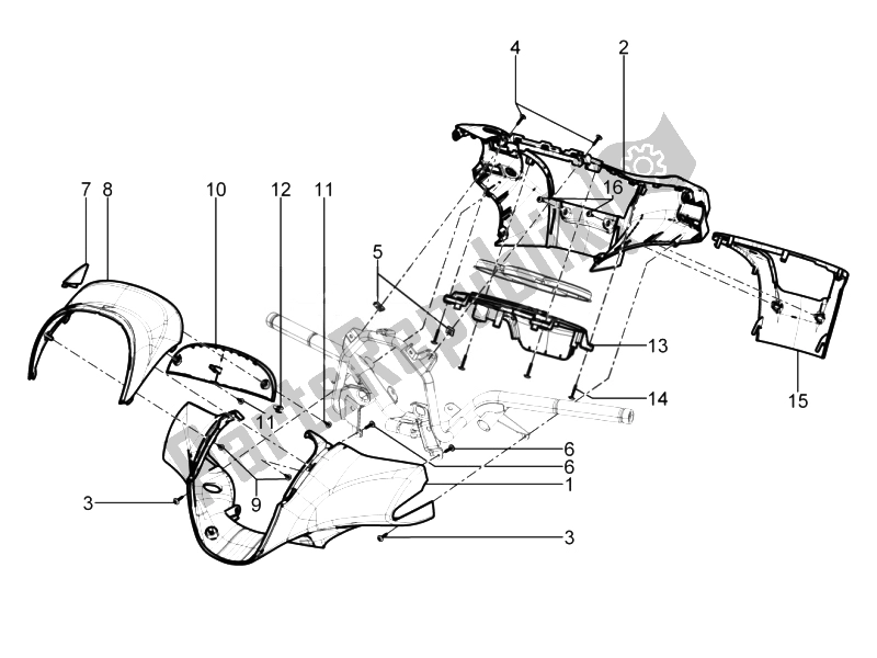 All parts for the Handlebars Coverages of the Piaggio Beverly 350 4T 4V IE E3 Sport Touring 2014