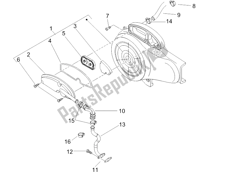 All parts for the Secondary Air Box of the Piaggio ZIP 100 4T 2006