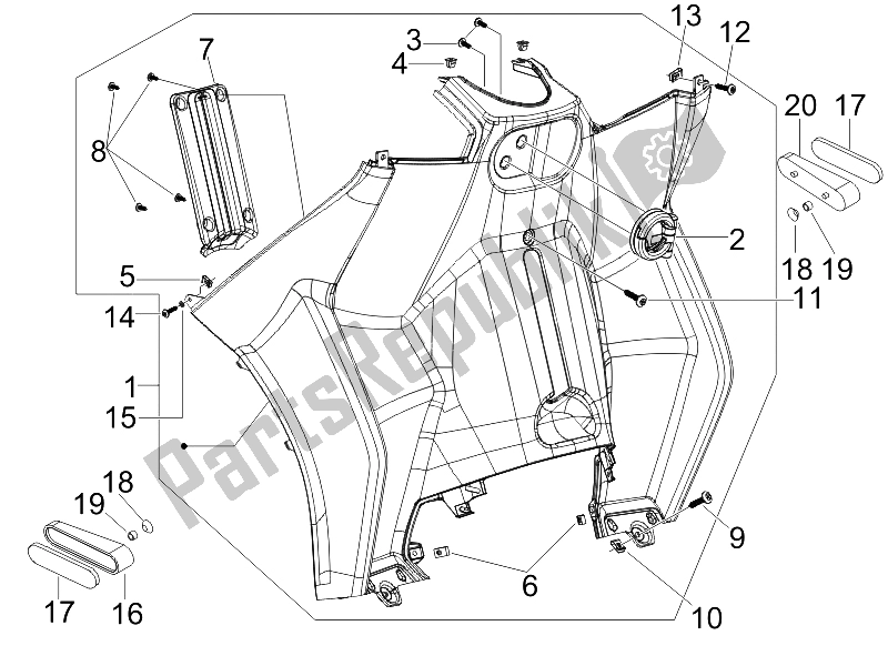 Todas las partes para Guantera Frontal - Panel De Rodilleras de Piaggio MP3 400 IE MIC USA 2009