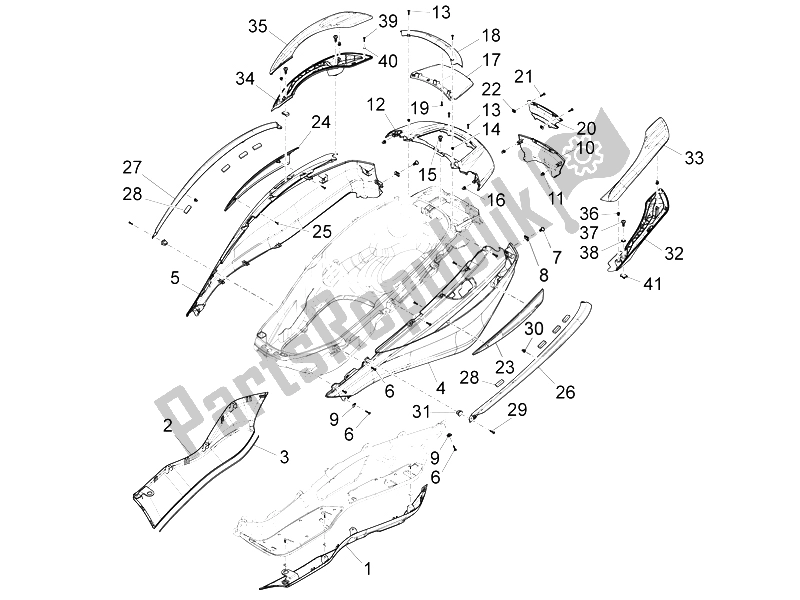 Tutte le parti per il Coperchio Laterale - Spoiler del Piaggio X 10 125 4T 4V I E E3 2012