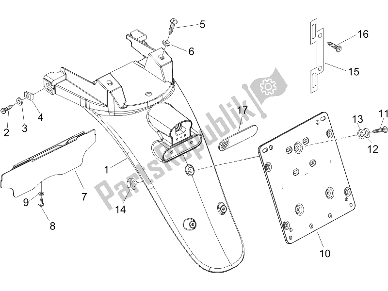 Toutes les pièces pour le Capot Arrière - Protection Contre Les éclaboussures du Piaggio Beverly 125 2005