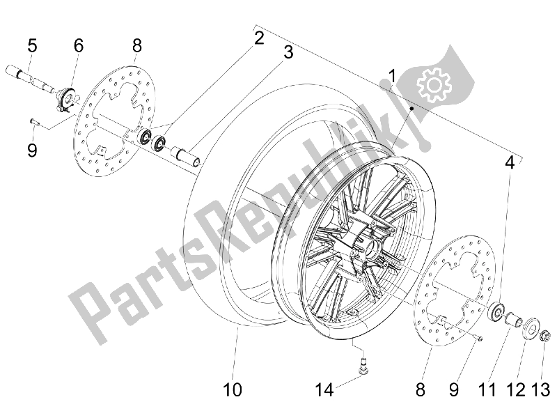 Toutes les pièces pour le Roue Avant du Piaggio Beverly 400 IE Tourer E3 2008