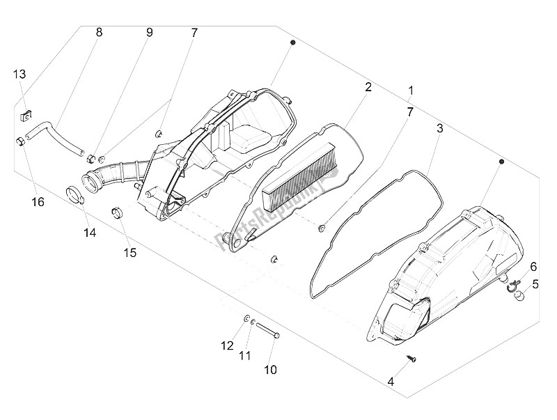 Todas las partes para Filtro De Aire de Piaggio Medley 125 4T IE ABS Vietnam 2016