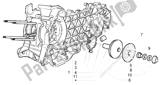 All parts for the Driving Pulley of the Piaggio FLY 150 4T 2004