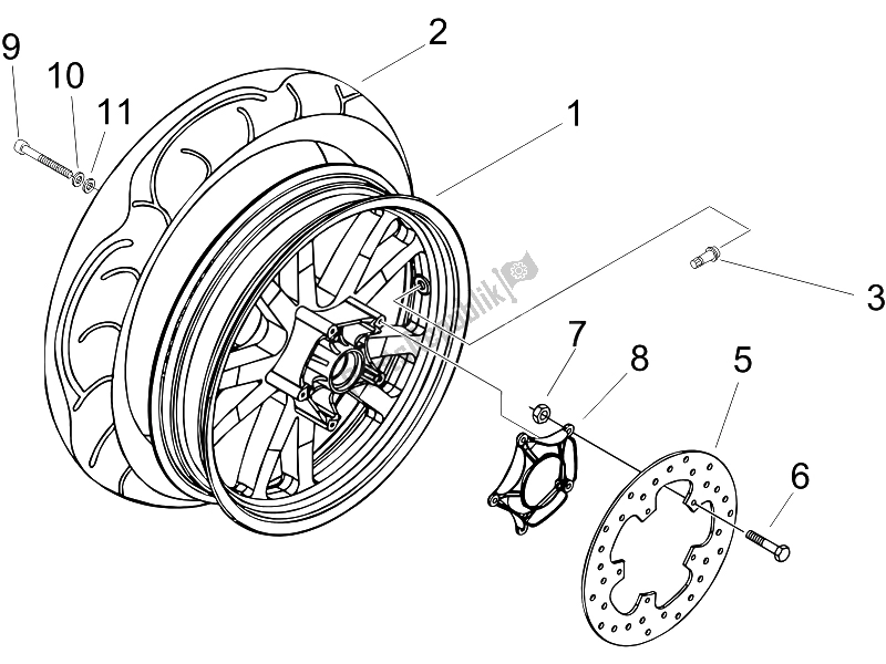 All parts for the Rear Wheel of the Piaggio Beverly 125 Sport E3 2007