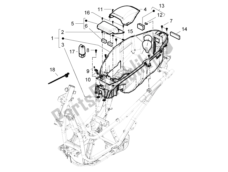 All parts for the Helmet Huosing - Undersaddle of the Piaggio Beverly 300 RST S 4T 4V IE E3 2010