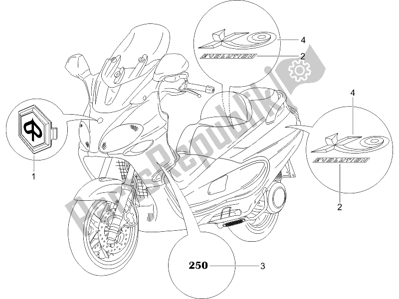 Todas as partes de Placas - Emblemas do Piaggio X9 250 Evolution 2006