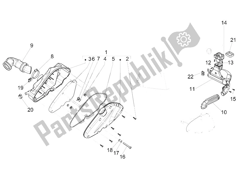 Toutes les pièces pour le Filtre à Air du Piaggio FLY 150 4T 3V IE USA 2016