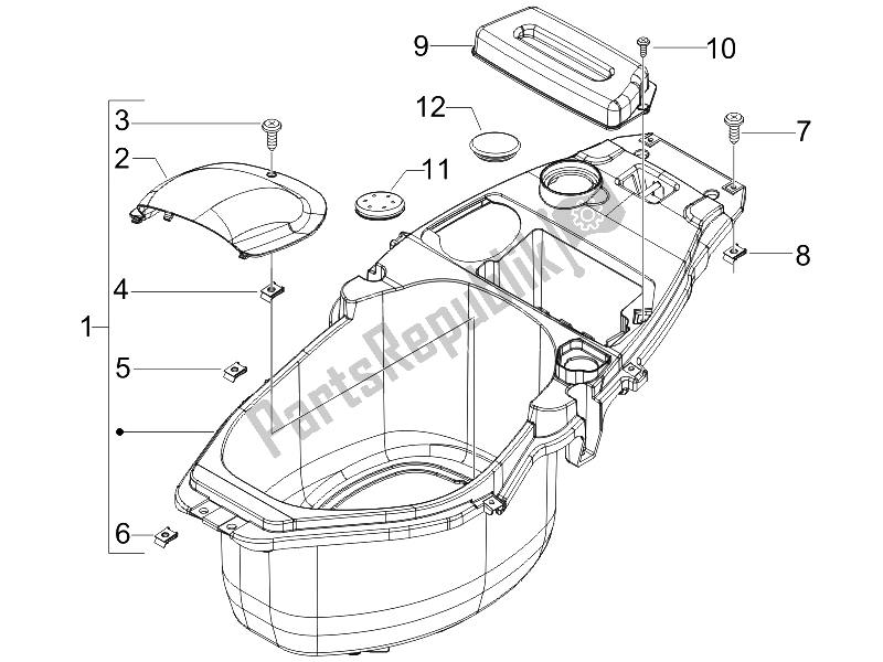 Toutes les pièces pour le Logement De Casque - Sous La Selle du Piaggio FLY 50 4T 25 30 KMH 2008