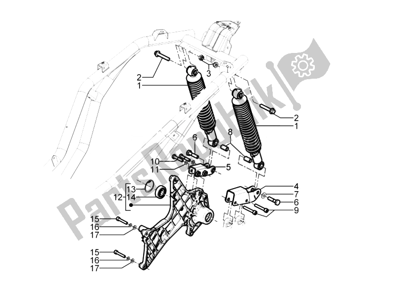 Tutte le parti per il Sospensione Posteriore - Ammortizzatore / I del Piaggio Beverly 125 RST 4T 4V IE E3 2010