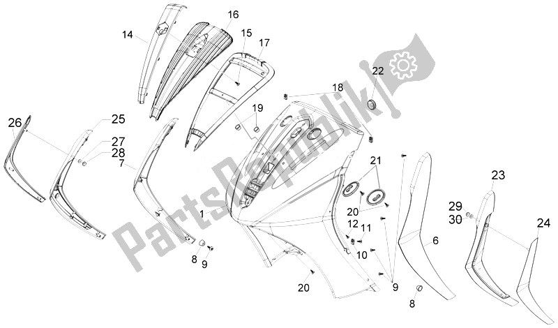 All parts for the Front Shield of the Piaggio Beverly 500 Cruiser E3 2007