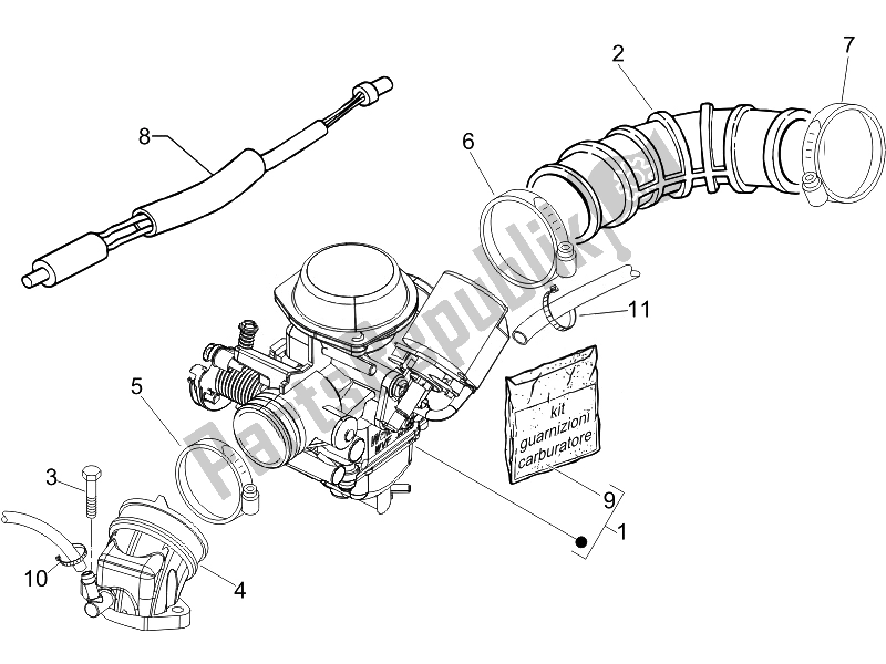 Toutes les pièces pour le Carburateur, Montage - Tuyau Union du Piaggio Liberty 50 4T PTT D 2014