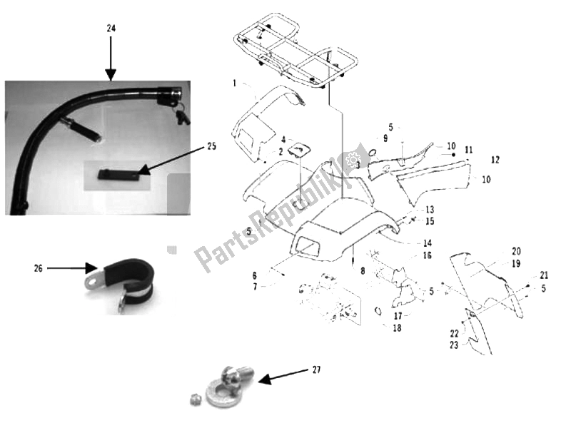 All parts for the Front Covers - Mudflaps of the Piaggio Trackmaster 400 2006