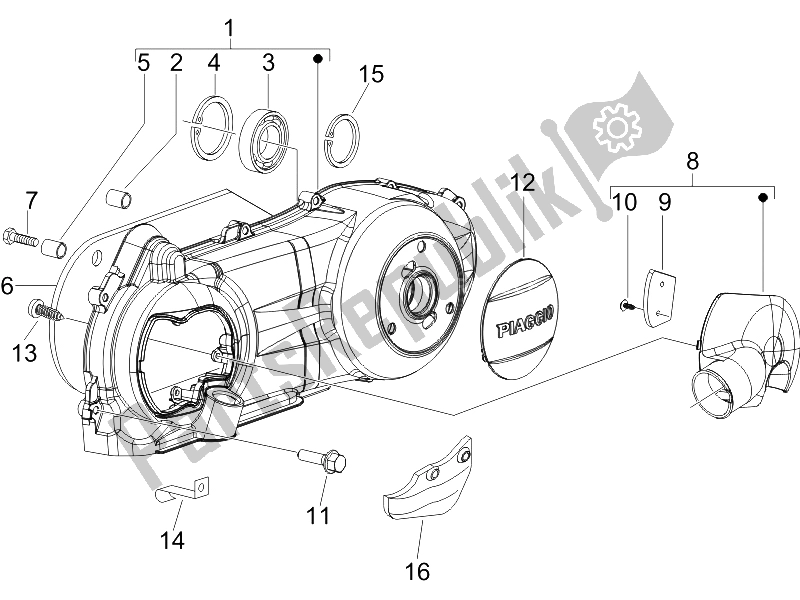 All parts for the Crankcase Cover - Crankcase Cooling of the Piaggio X8 125 Street Euro 2 2006