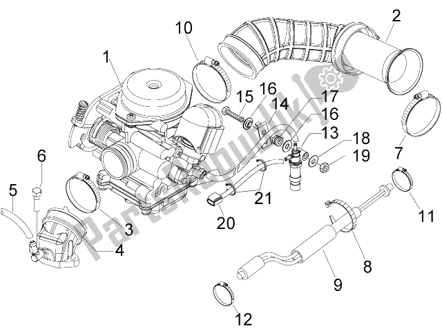 All parts for the Carburettor, Assembly - Union Pipe of the Piaggio FLY 50 4T 4V 2012