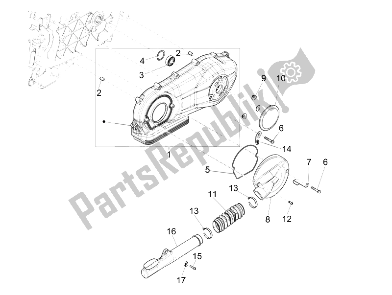 Toutes les pièces pour le Couvercle De Carter - Refroidissement Du Carter du Piaggio FLY 150 4T 3V IE USA 2014