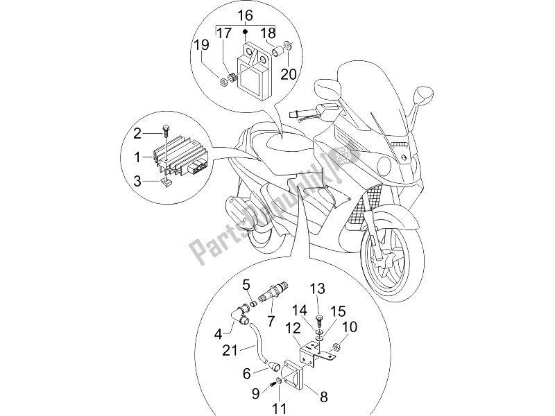 All parts for the Voltage Regulators - Electronic Control Units (ecu) - H. T. Coil of the Piaggio X8 250 IE UK 2005