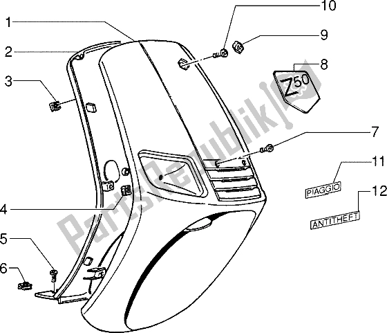 Toutes les pièces pour le Masque De Bouclier du Piaggio ZIP 50 1995