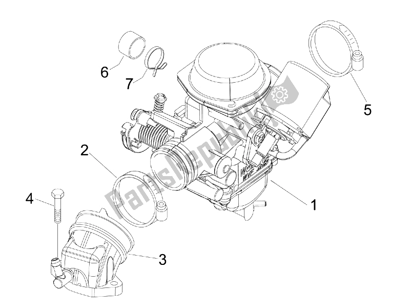 Tutte le parti per il Carburatore, Gruppo - Raccordo del Piaggio Beverly 125 E3 2007