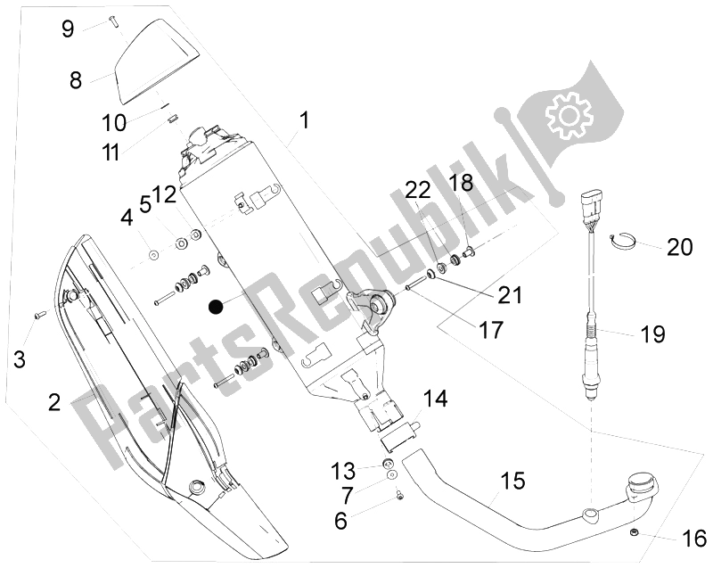 Todas las partes para Silenciador de Piaggio BV 350 4T 4V IE E3 USA CA 2012