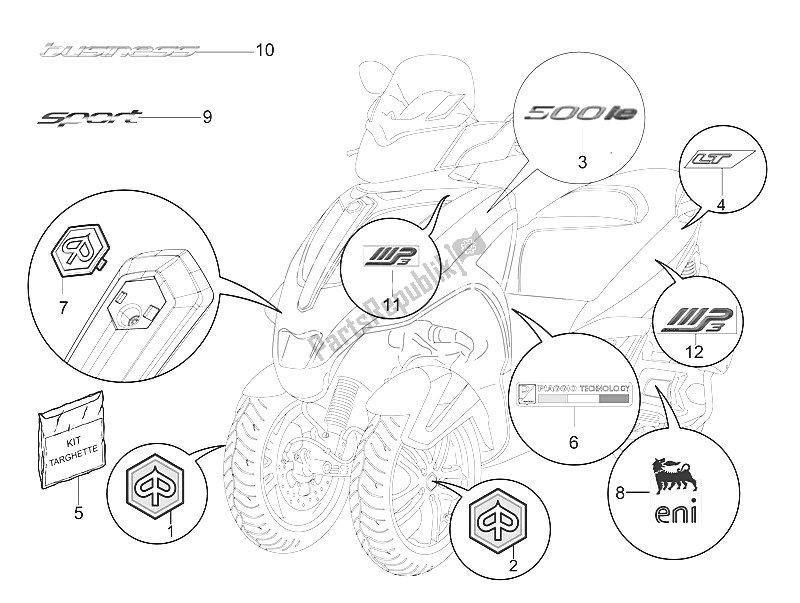 Toutes les pièces pour le Plaques - Emblèmes du Piaggio MP3 500 LT Sport Business 2011