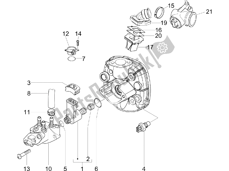 Alle onderdelen voor de Gasklephuis - Injector - Verbindingspijp van de Piaggio NRG Power Pure JET 50 2005