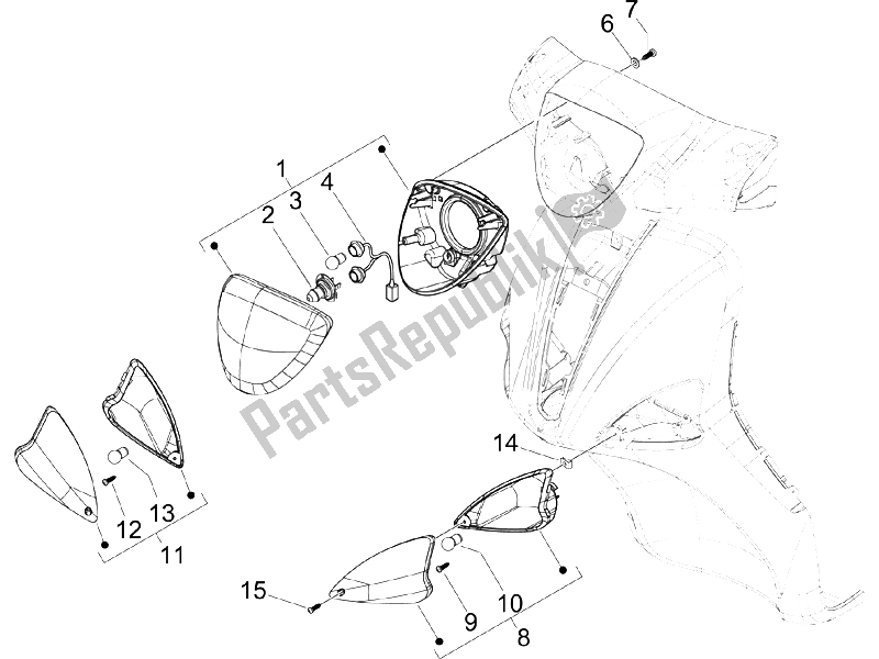 All parts for the Front Headlamps - Turn Signal Lamps of the Piaggio Liberty 50 2T 2008