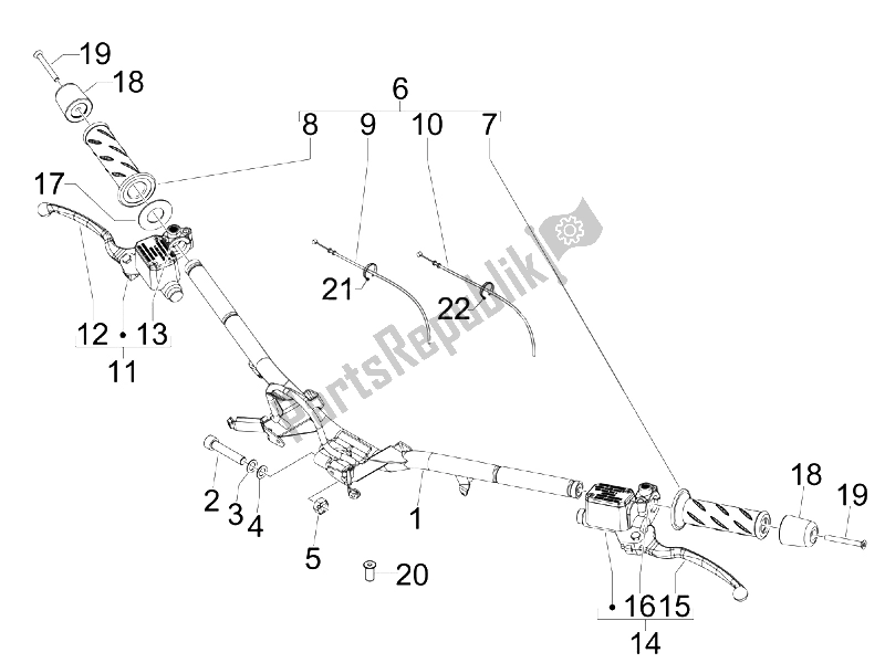 All parts for the Handlebars - Master Cil. Of the Piaggio BV 250 Tourer USA 2008