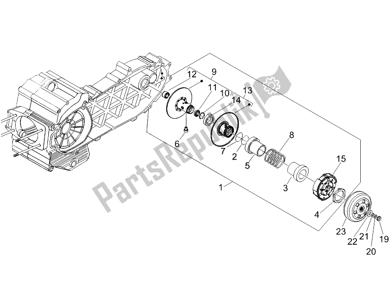 All parts for the Driven Pulley of the Piaggio MP3 400 IE 2007