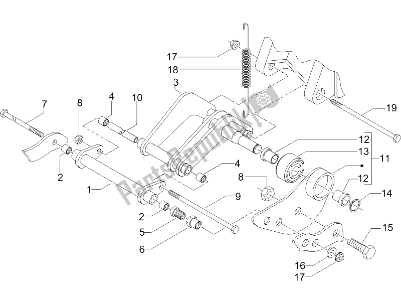 Alle onderdelen voor de Zwaaiende Arm van de Piaggio X9 125 Evolution Potenziato UK 2006