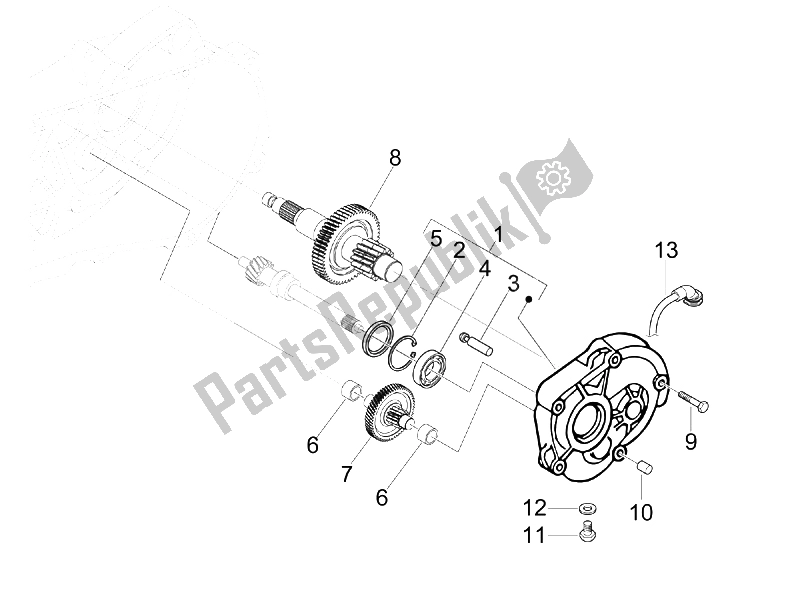 All parts for the Reduction Unit of the Piaggio FLY 100 4T 2008