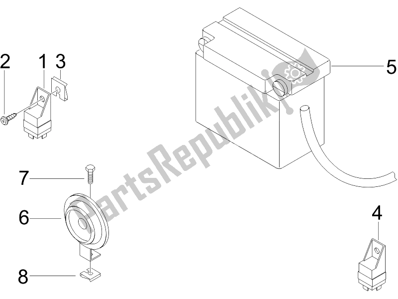 Todas las partes para Interruptores De Control Remoto - Batería - Bocina de Piaggio X8 125 Premium Euro 3 UK 2007