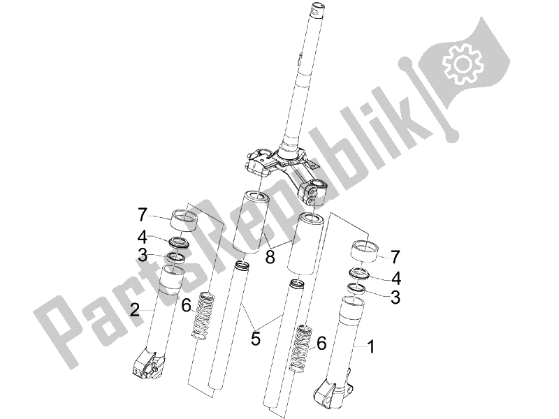 Wszystkie części do Komponenty Widelca (eskorty) Piaggio Liberty 125 4T PTT E3 A 2007