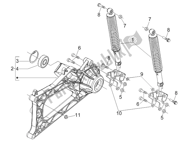 Toutes les pièces pour le Suspension Arrière - Amortisseur / S du Piaggio MP3 400 IE LT Touring 2011