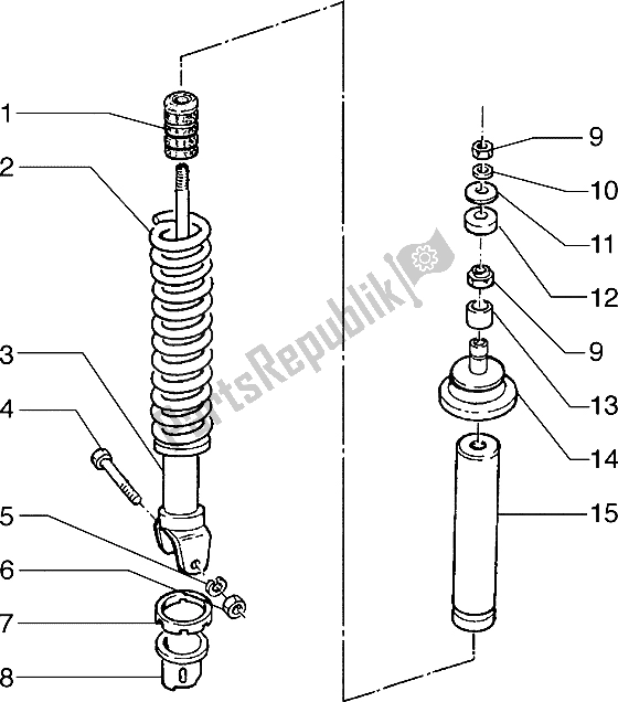 All parts for the Rear Shock Absorber of the Piaggio Hexagon 125 1996