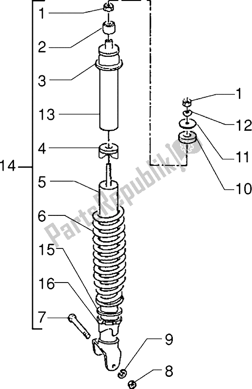 All parts for the Rear Shock Absorber of the Piaggio Sfera RST 125 1995